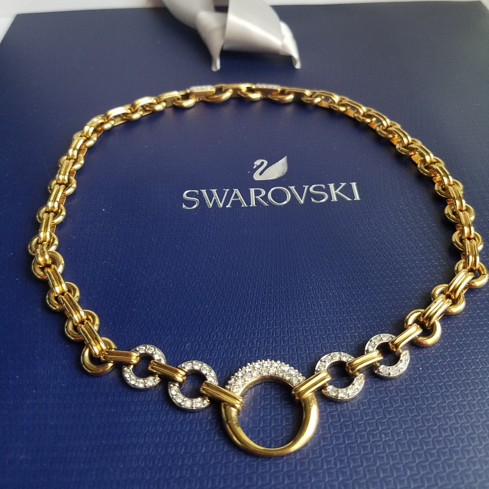 AUTHENTIC Swarovski 18k Gold Plated Chunky Chain Link Vintage Necklace - Picture 6 of 16